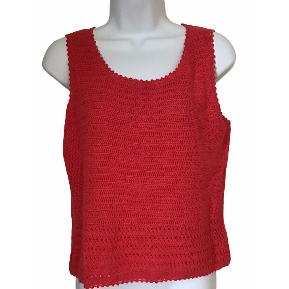 Liz Claiborne Vintage Y2K Crochet Knit Dark Pink Coastal Summer Crop Boho Top S